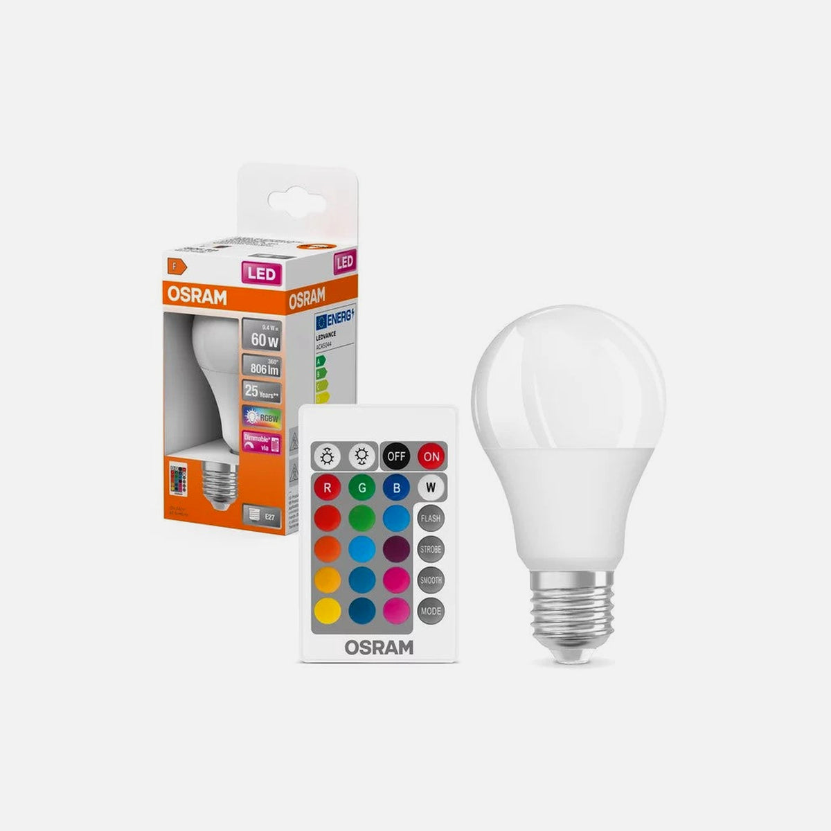 LEDVANCE OSRAM LED SCLA60 REM 9.4W E27 RGB Frosted Bulb