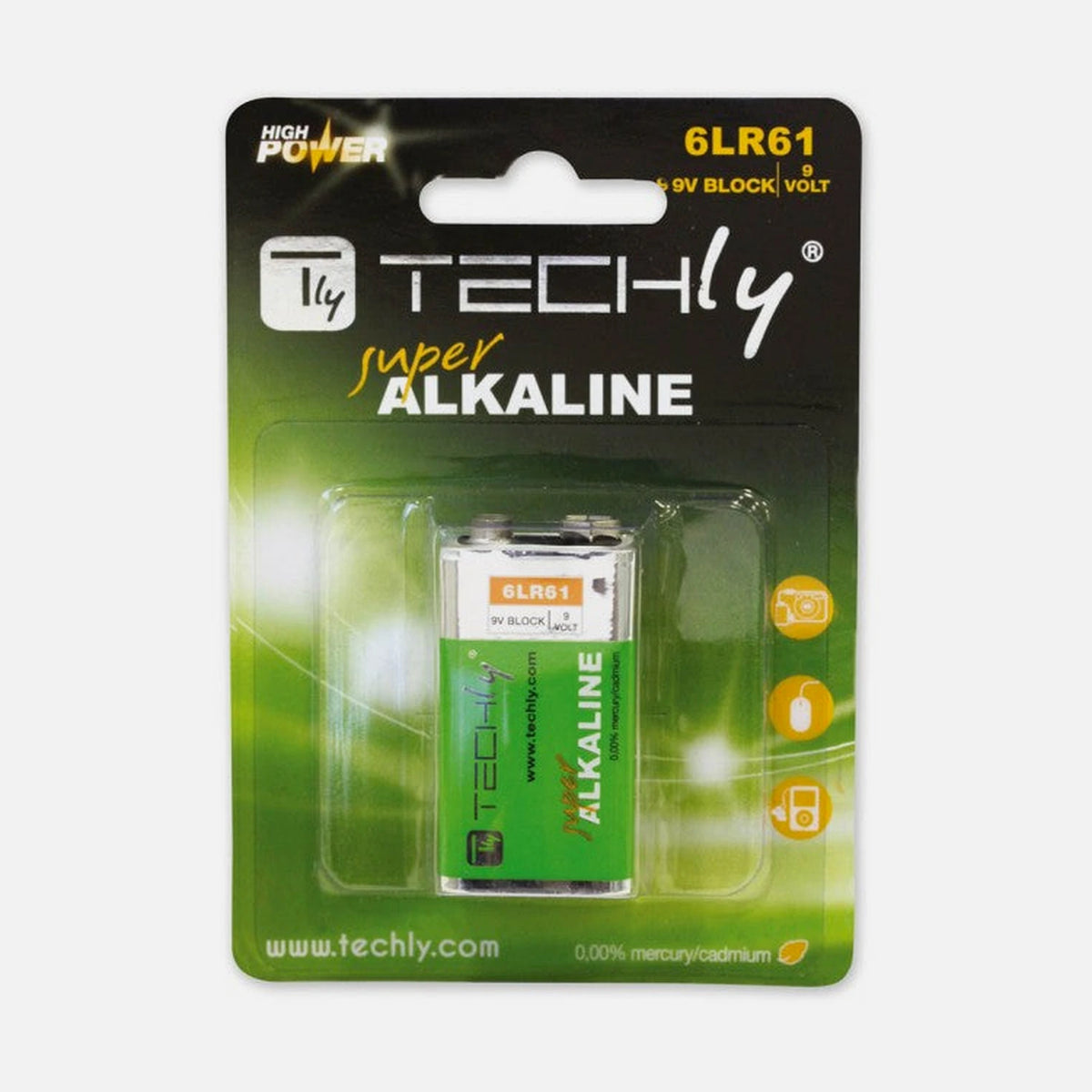 Techly IBT-KAL-LR61T 9V Alkaline 6LR61 High Power Battery 1-Pack