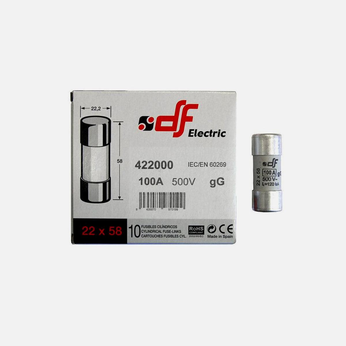 Melting safety - Cylindrical cartridge 22x58mm 100Α Gg