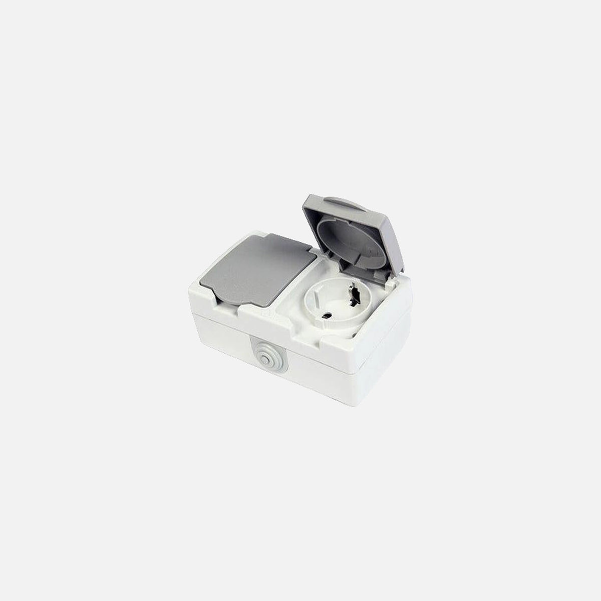 Schuko Double Watertight Socket With Cover, Gray