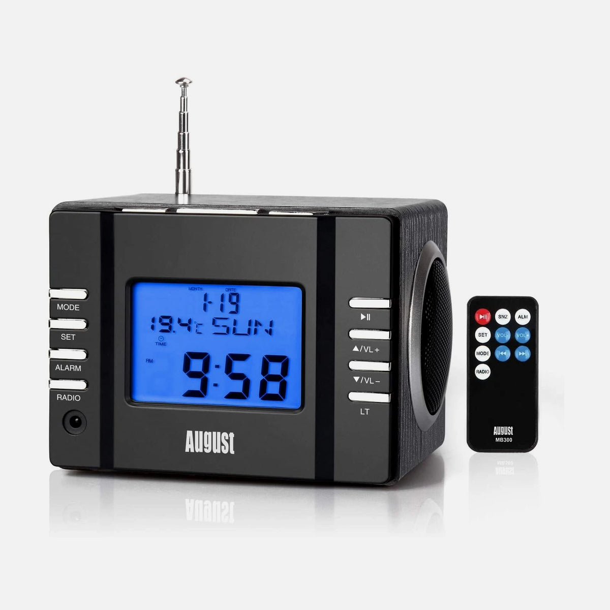 August MB300H Mini MP3 Musicbox FM Clock Radio Black