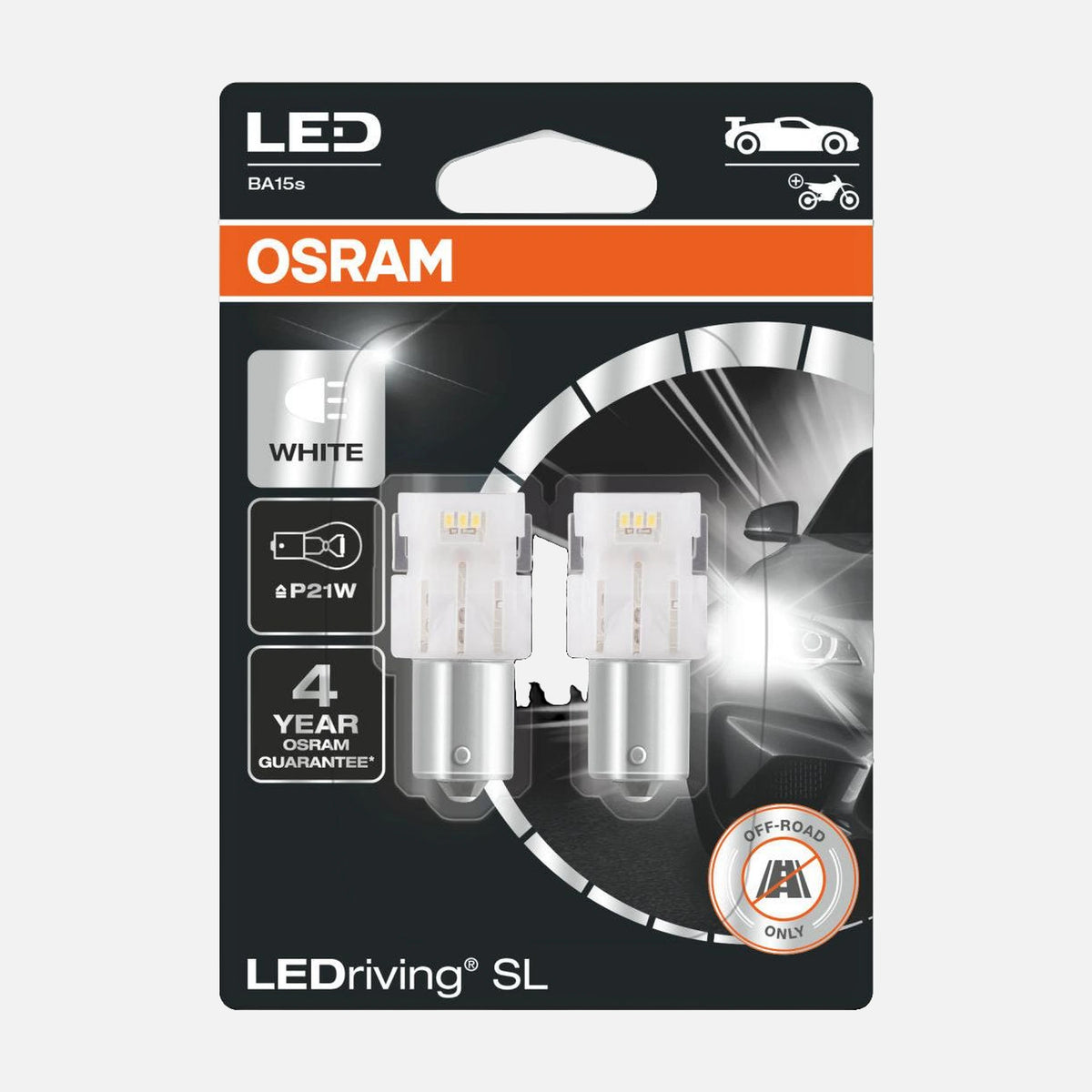 LEDVANCE OSRAM Auto Auxiliary Bulb LED SL P21W WHITE - BA15s BLI2