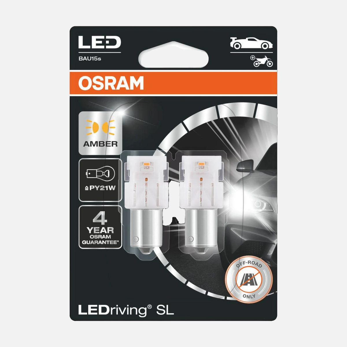 OSRAM LEDriving SL PY21W BAU15s 12V 1.3W Amber LED (7507DYP)