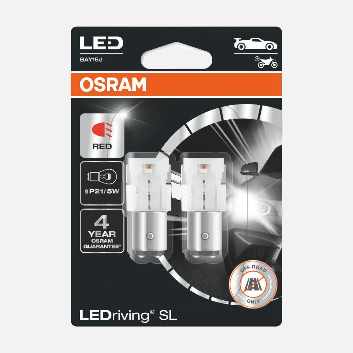 LEDVANCE OSRAM Auto Auxiliary Bulb LED SL P21/5W RED - BAY15d