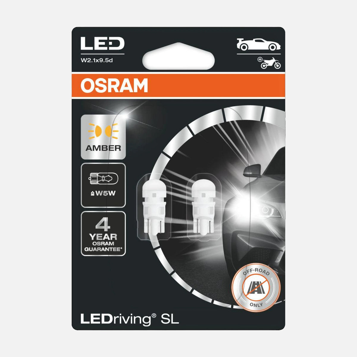 LEDVANCE OSRAM Auto Auxiliary Bulb LED SL W5W YELLOW - W2.1x9.5d
