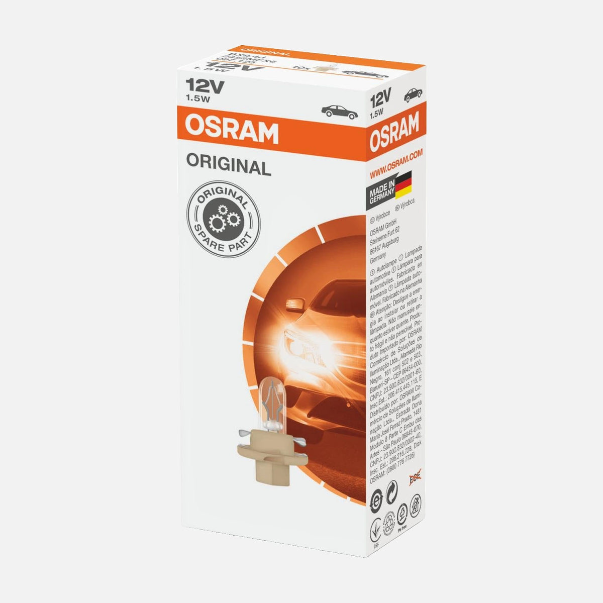 LEDVANCE OSRAM 12V Auto Bulb ORIGINAL - PLASTIC MF BASE 2452MFX6 BX8.4