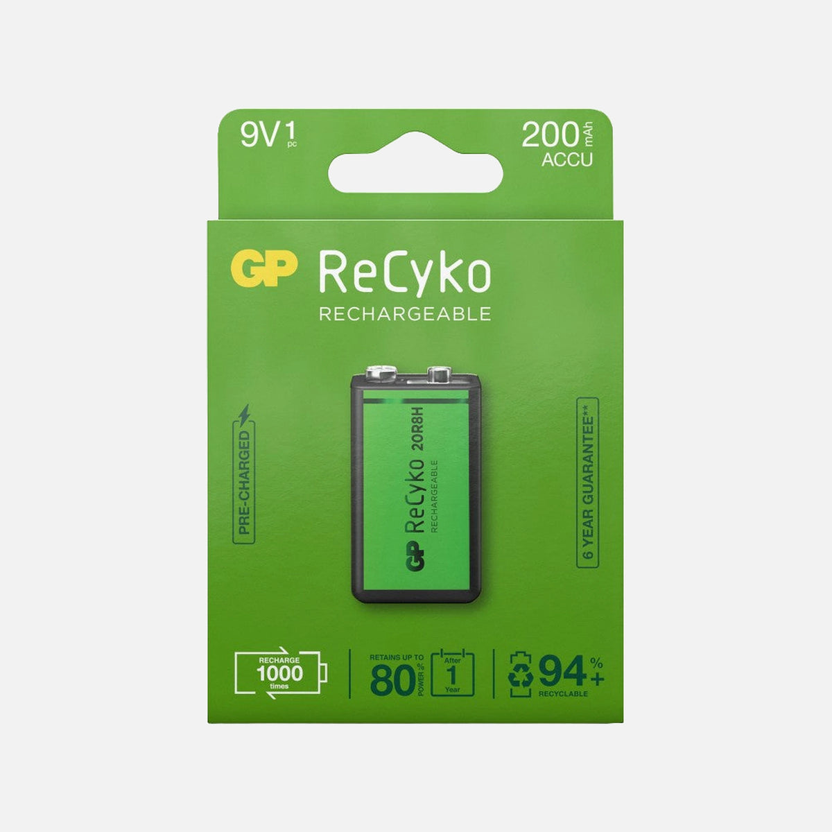 GP Batteries IC-GP201219 - Ni-Mh Rechargeable Battery 9V 200mAh GP ReCyko
