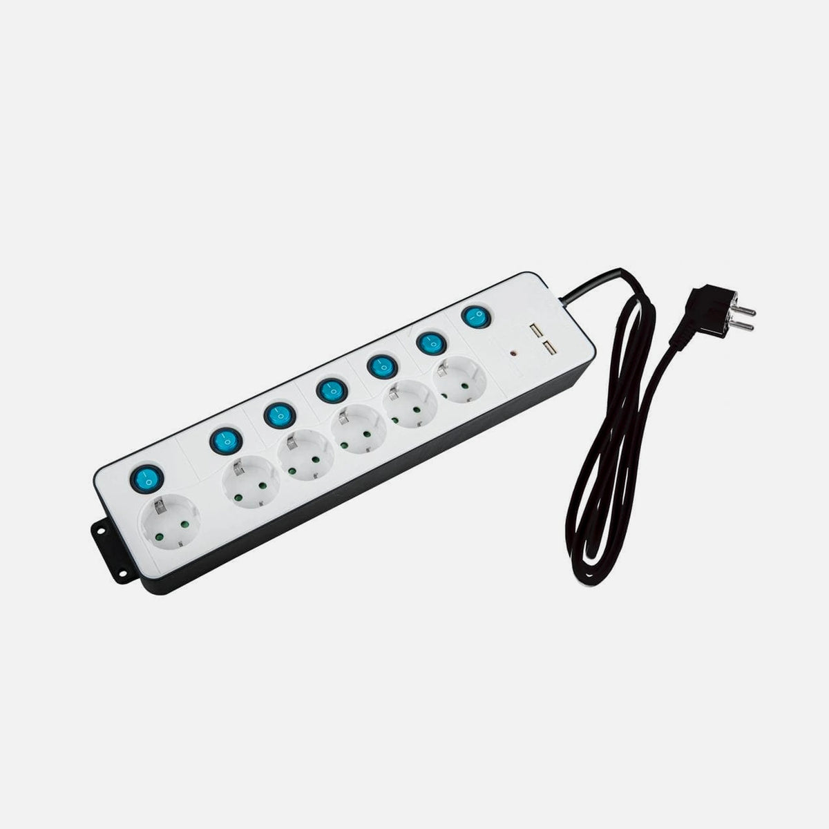 RP Safety Power Strip - 6 Sockets With 3G1.5 Cable 1.5mt+Overvoltage Protection+Switches+2xUsb
