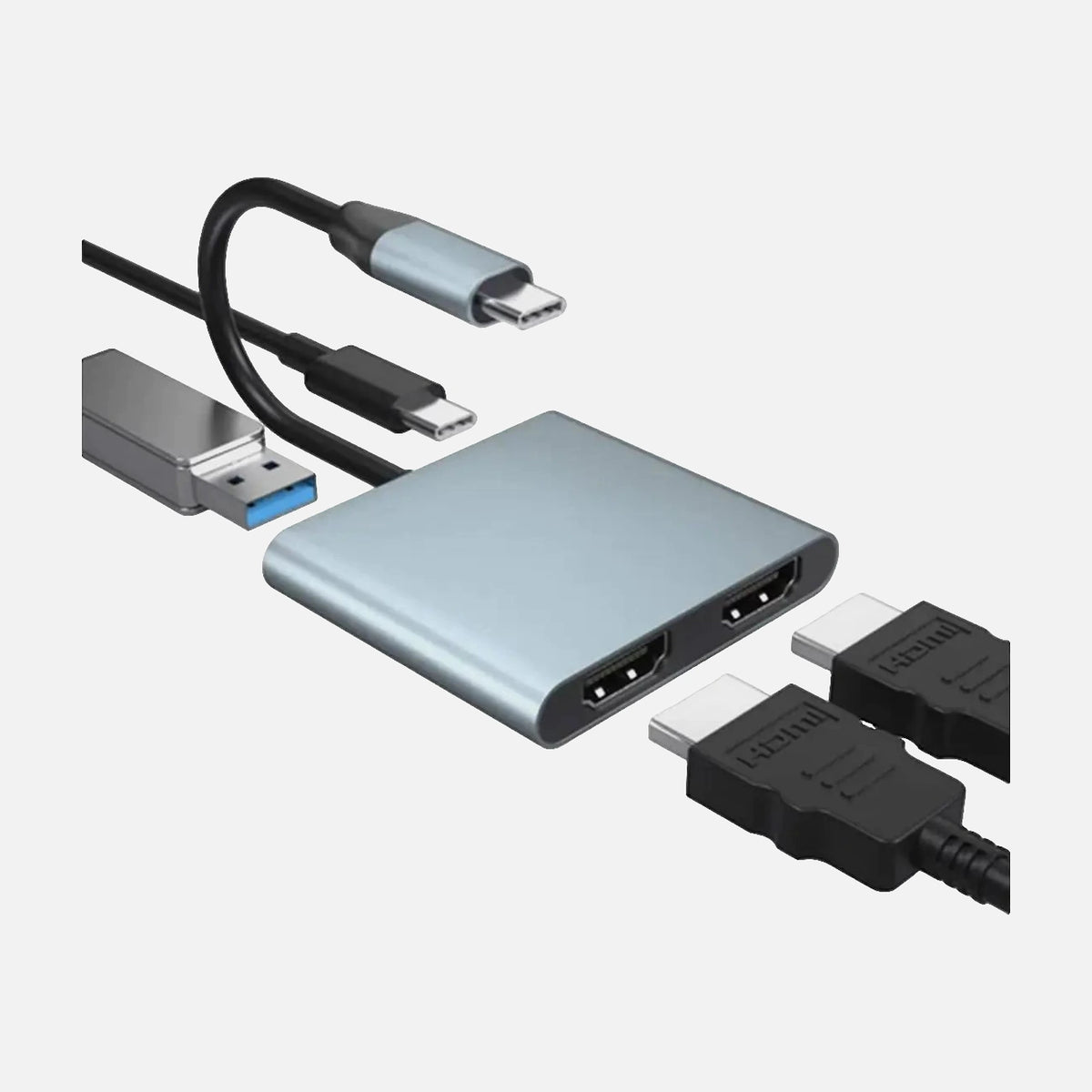 NÖRDIC USB-C to 2×HDMI Adapter – Dual 4K30Hz, 60 W PD, USB-C & USB-A Hub