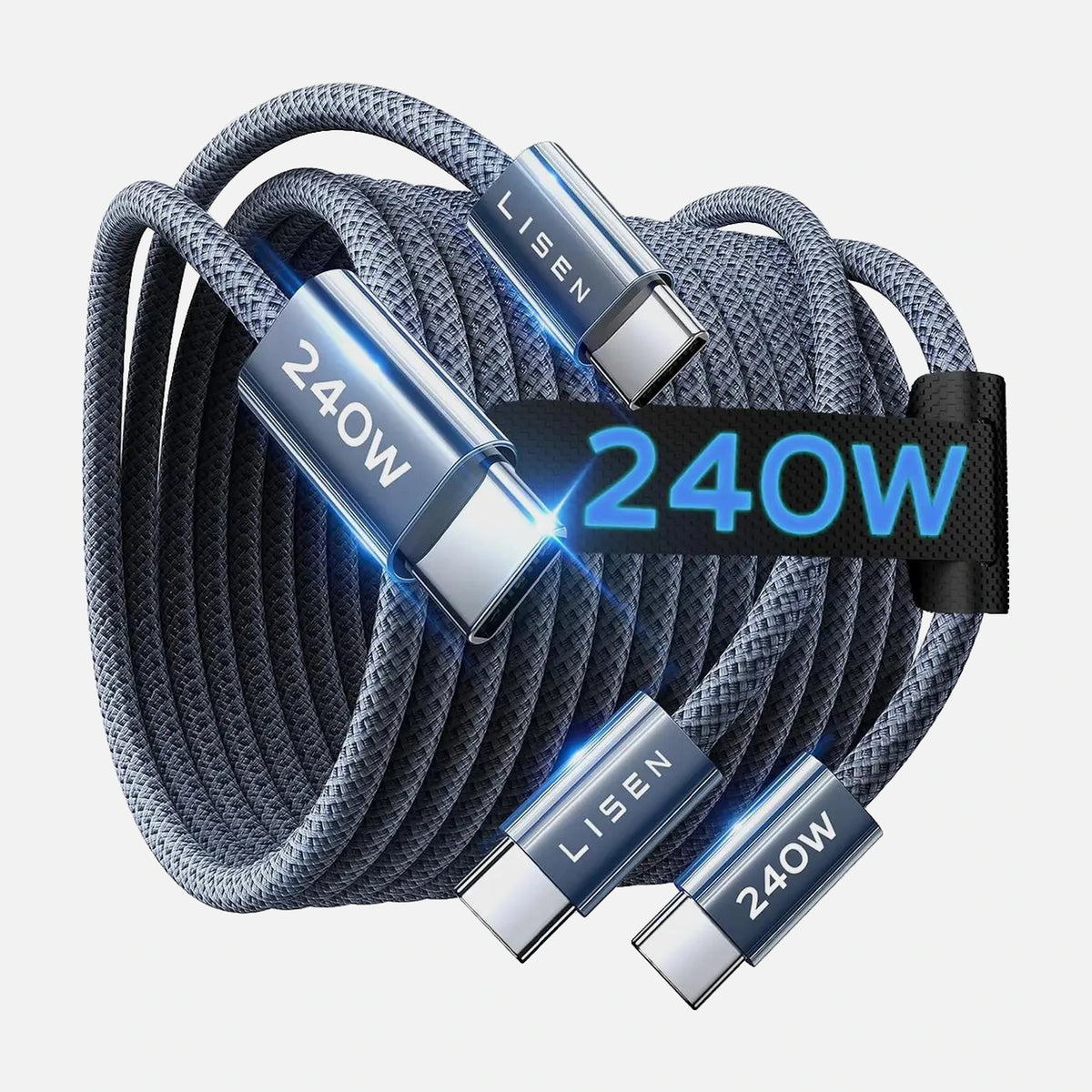 LISEN 240W USB-C to USB-C Fast Charging Cable – 2×2m Braided Pack -  for iPhone 17 16 15 Pro Max iPad MacBook Pro Samsung S25