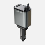 Lisen Car Charger 69W with Built-in USB-C & Lightning Cables up to 80 cm & USB-C & USB-A Ports, Grey