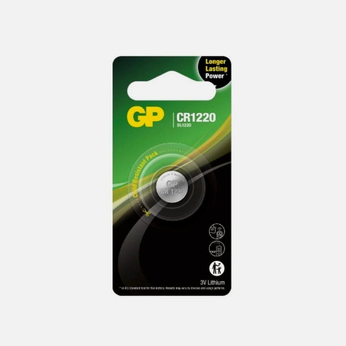 GP Batteries 37.0216.04 – Lithium Button Cell CR1220, 3V 36mAh, 10-Year Shelf Life, 1-Pack
