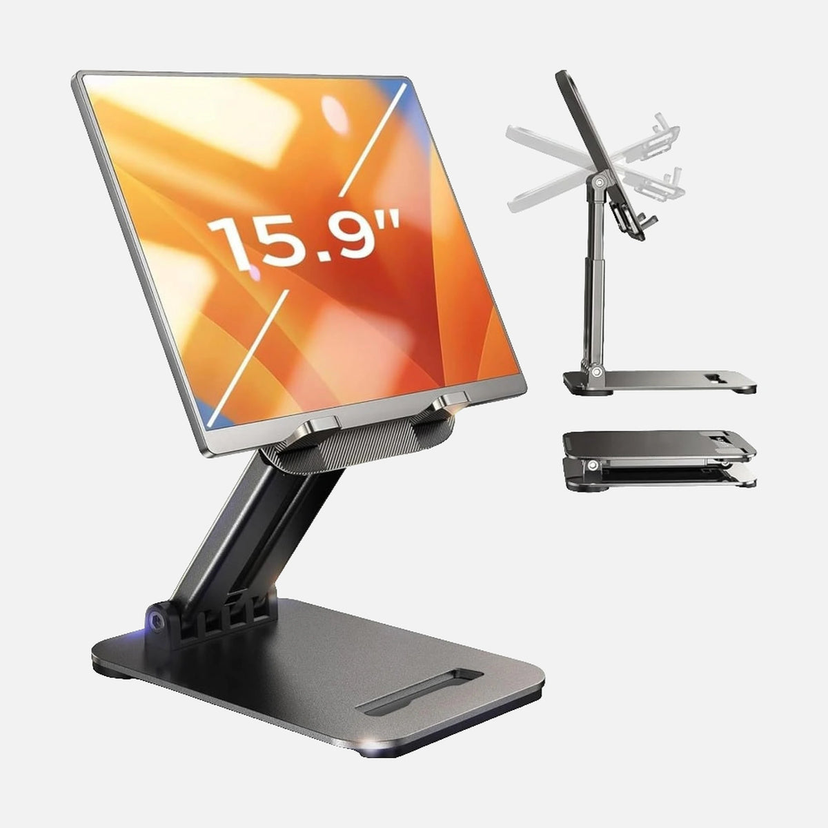 Lisen 2E56 – Foldable Tablet & Phone Stand, 4"–15.9", Metal, Non-Slip, Black