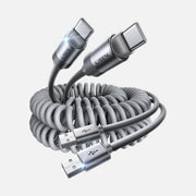 Lisen 2E361 – Coiled USB-C to USB-A Cable Set of 2, 0.7–1.5m, 480Mbps, Gray
