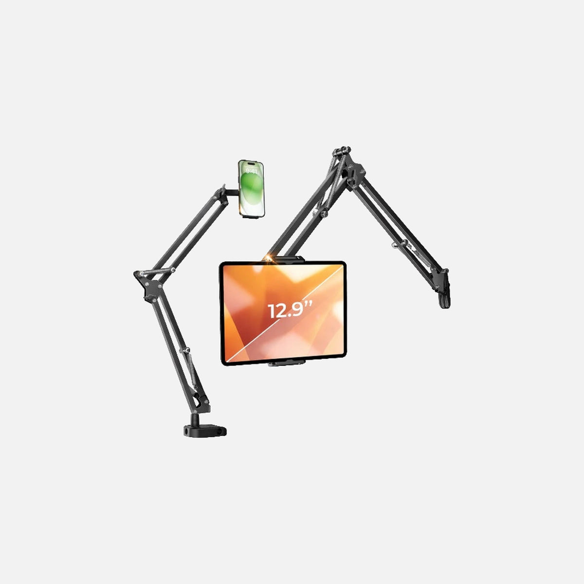 Lisen 2E41 – 360° Tablet & Phone Floor Stand with Arm, 4"–13", 67cm, Steel, Black
