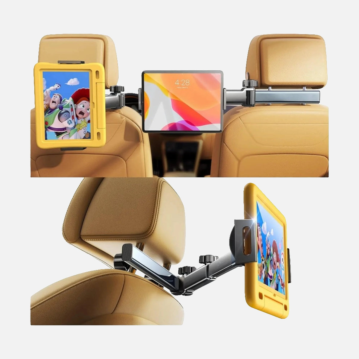 Lisen 2E547 – Car Headrest Tablet Holder, 360° 4-Axis, Foldable, Kids 0–6 Years