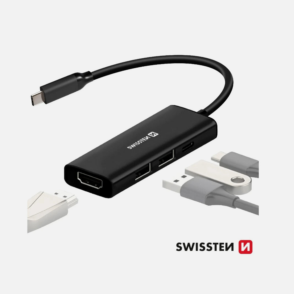 Swissten 44040201 4-in-1 USB-C Hub – HDMI 4K, USB 3.0, USB 2.0 & 100W PD