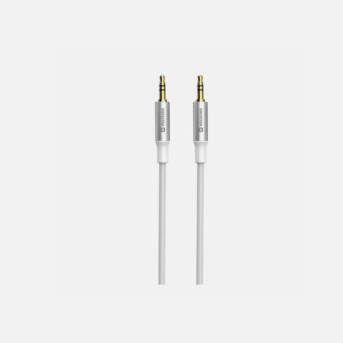 Swissten 73501216 AUX Cable – 1.5m, 3.5mm, Gold-Plated & Nylon Braid, White