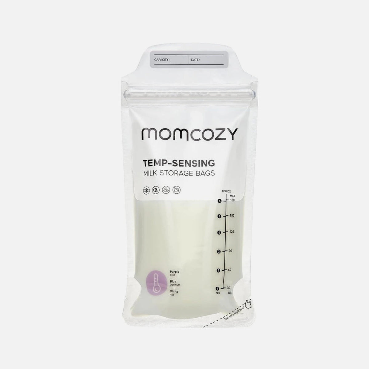 Momcozy MS002-NA12NB-A Breast Milk Storage Bags – Temp-Sensing, 180ml & 50-Pack