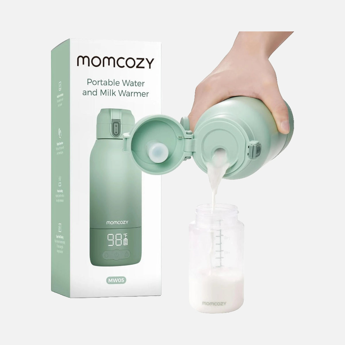 Momcozy MW005-GE94BA-A Portable Bottle Warmer – 500ml, Breast Milk & Water, 36W, Green