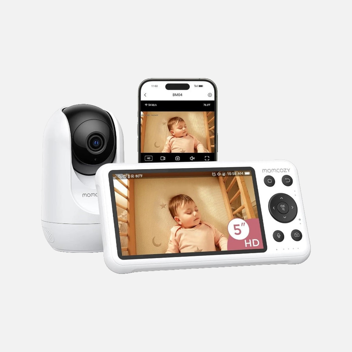 Momcozy BM016-WH94BA-A Smart WiFi Baby Monitor – 1080P, 5" Screen, Night Vision, 2-Way Audio