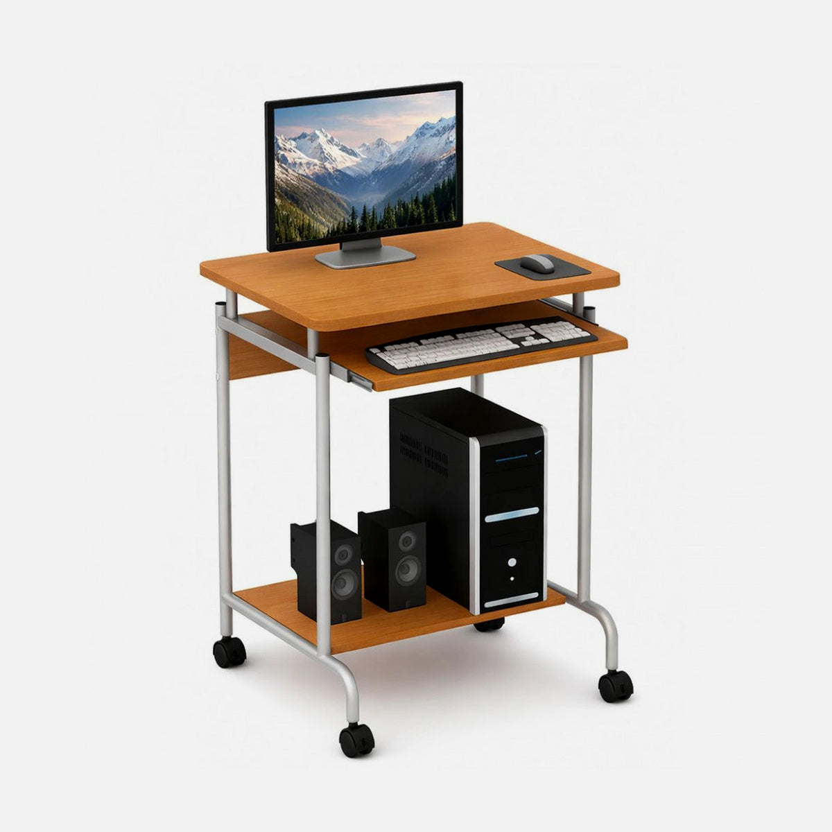 Techly ICA-TB S005 Mobile Computer Desk with Sliding Keyboard Shelf