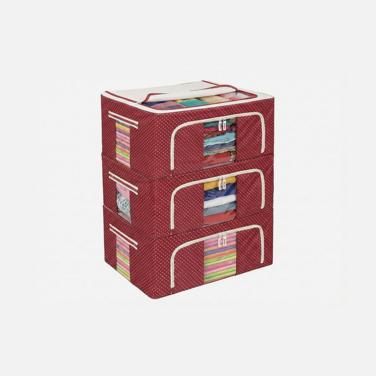 AJ Clothes Storage Organizer Bags 18L Set of 3 – 40x30x15cm, Red/Polka Dot