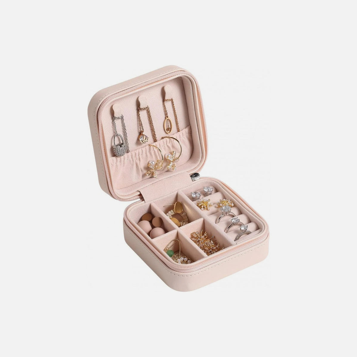 AJ Portable Jewellery Box Case 10x10x5cm – PU Leather, Pink