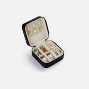 AJ Portable Jewellery Box Case 10x10x5cm – PU Leather, Black