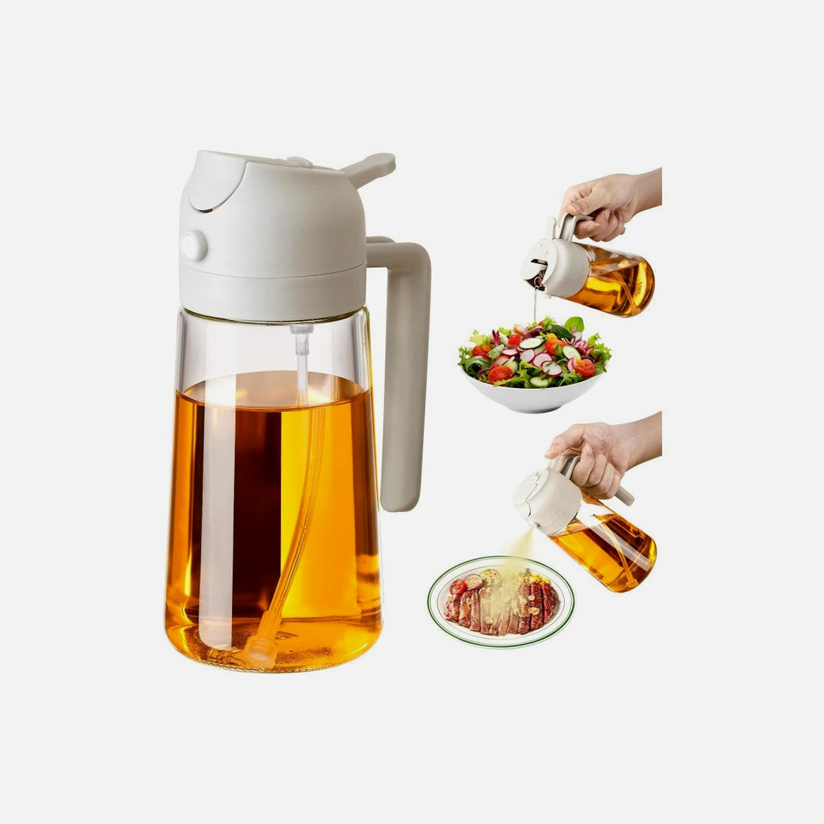AJ Oil Sprayer for Cooking 470ml – Glass, BPA-Free, White