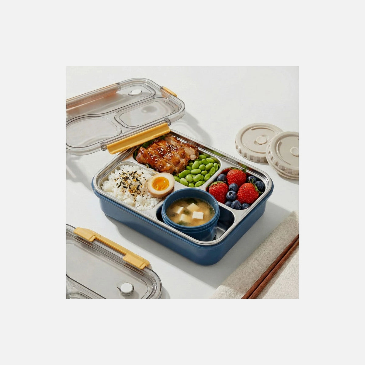 AJ Bento Japanese Lunch Box with Soup Bowl 750ml – Stainless, Blue