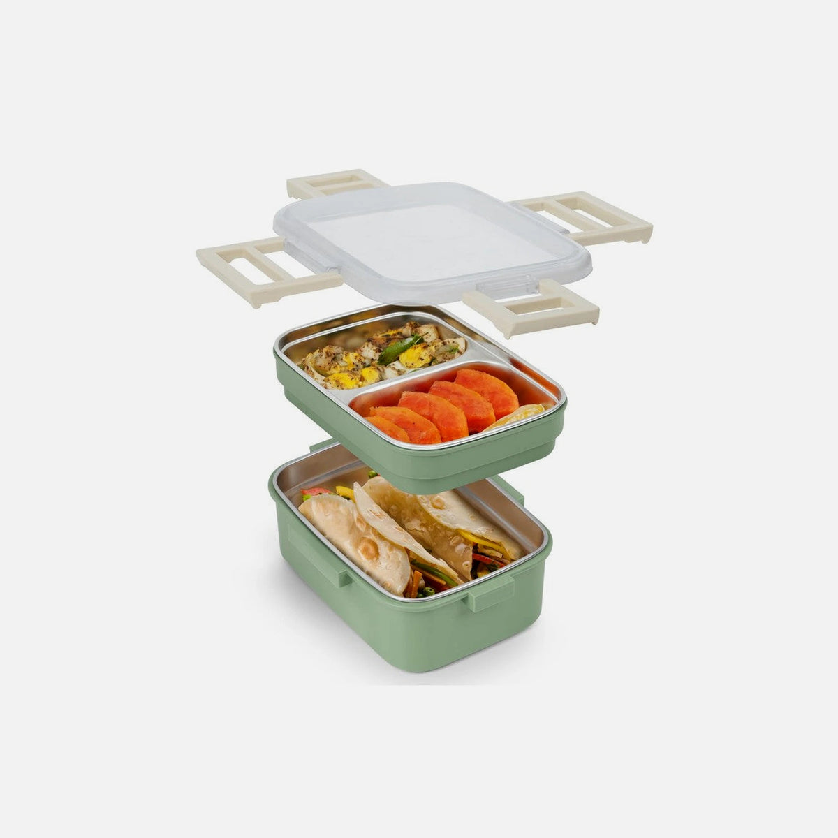 AJ O-Bento 2-Tier Insulated Lunch Box 1200ml – SUS304, Green/Khaki