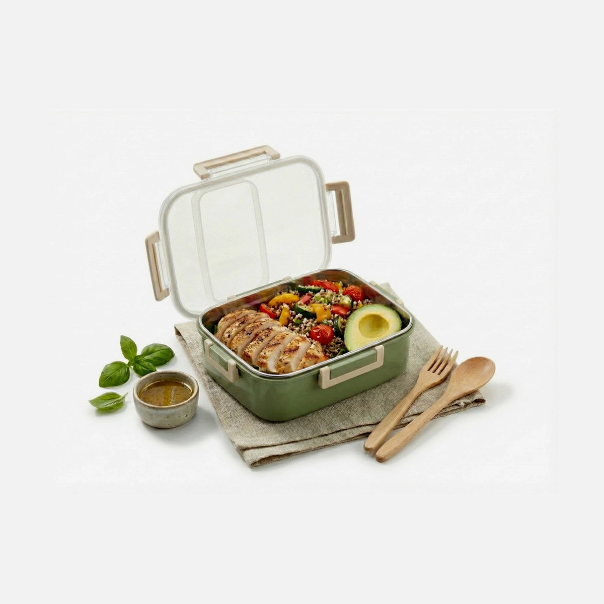 AJ Insulated Stainless Steel Lunch Box 18x12.5x7.5cm – Khaki