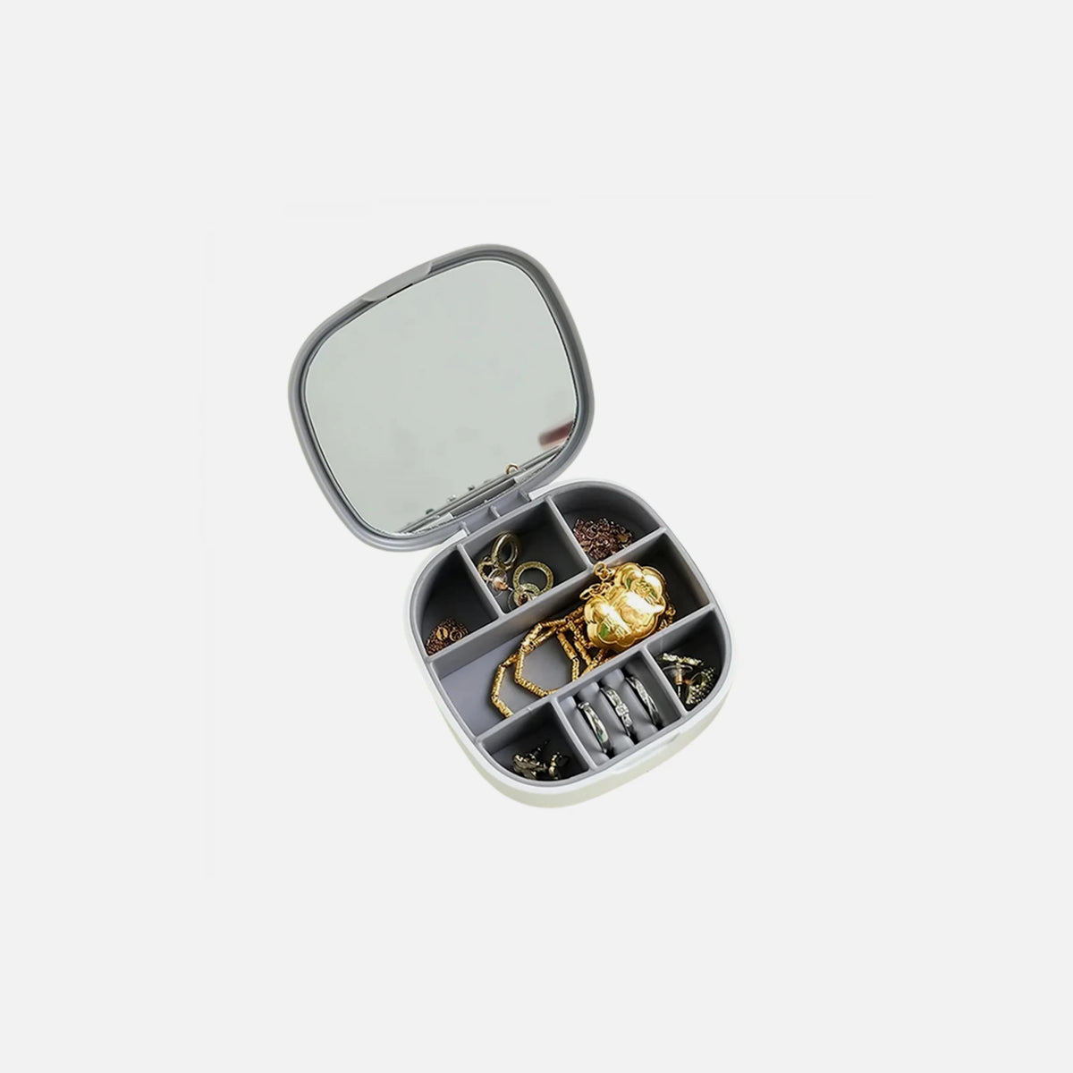 AJ Portable Jewellery Box with Mirror 10x10x3cm – White