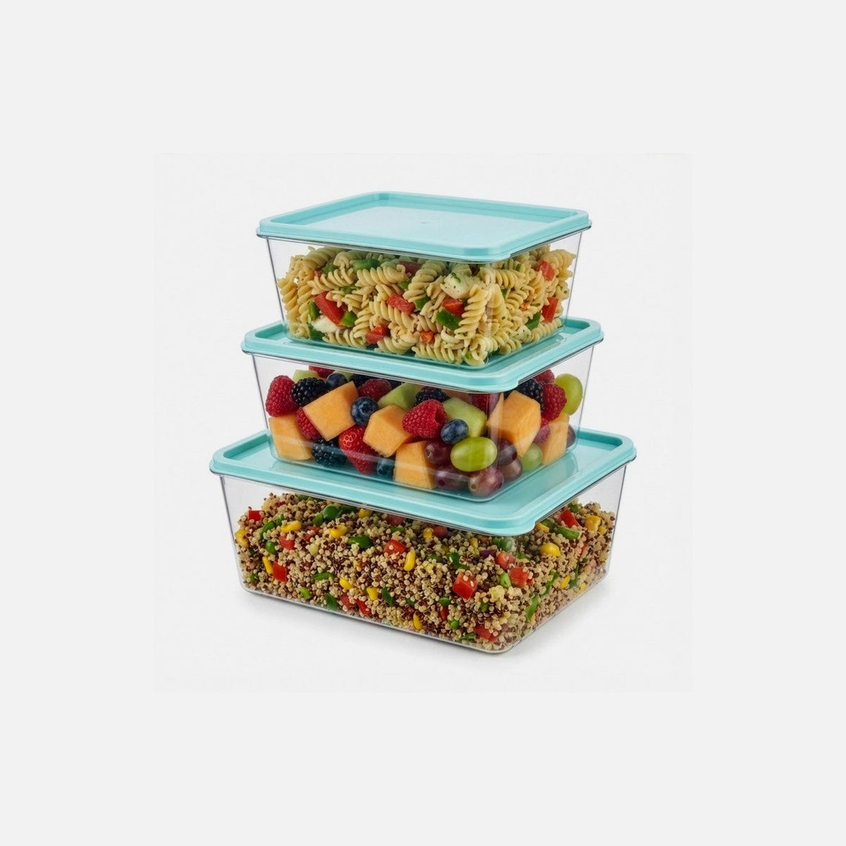 AJ Food Storage Container Set of 3 – 1.8L/3.2L/4.5L, Light Blue/Clear