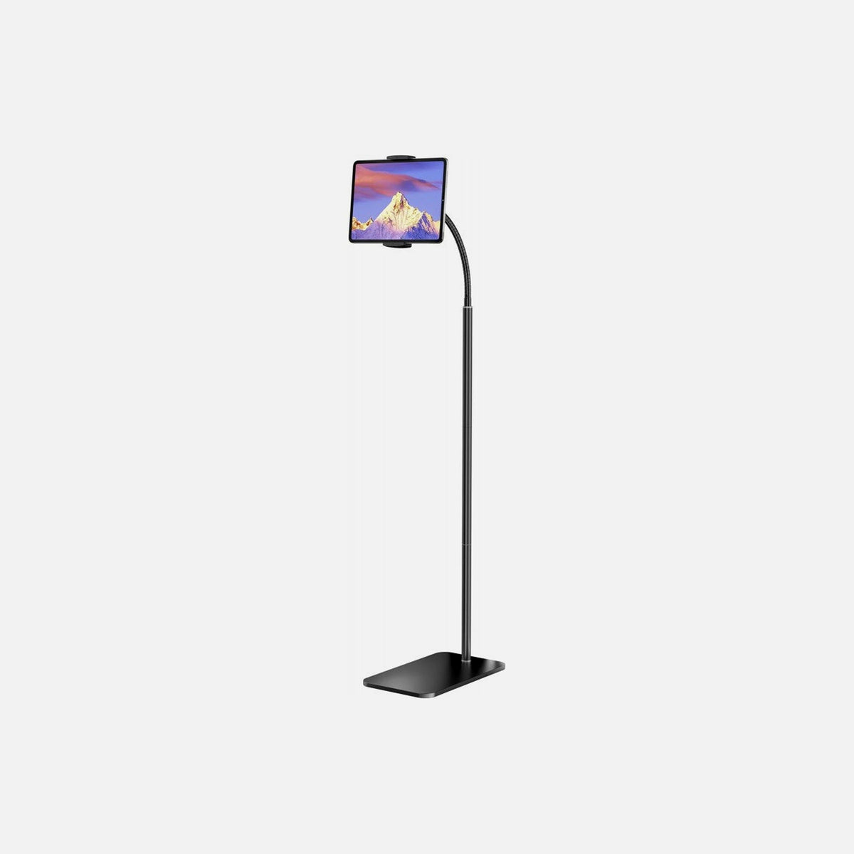 AJ Tablet Floor Stand – Gooseneck Flexible Arm, Adjustable Height, Black