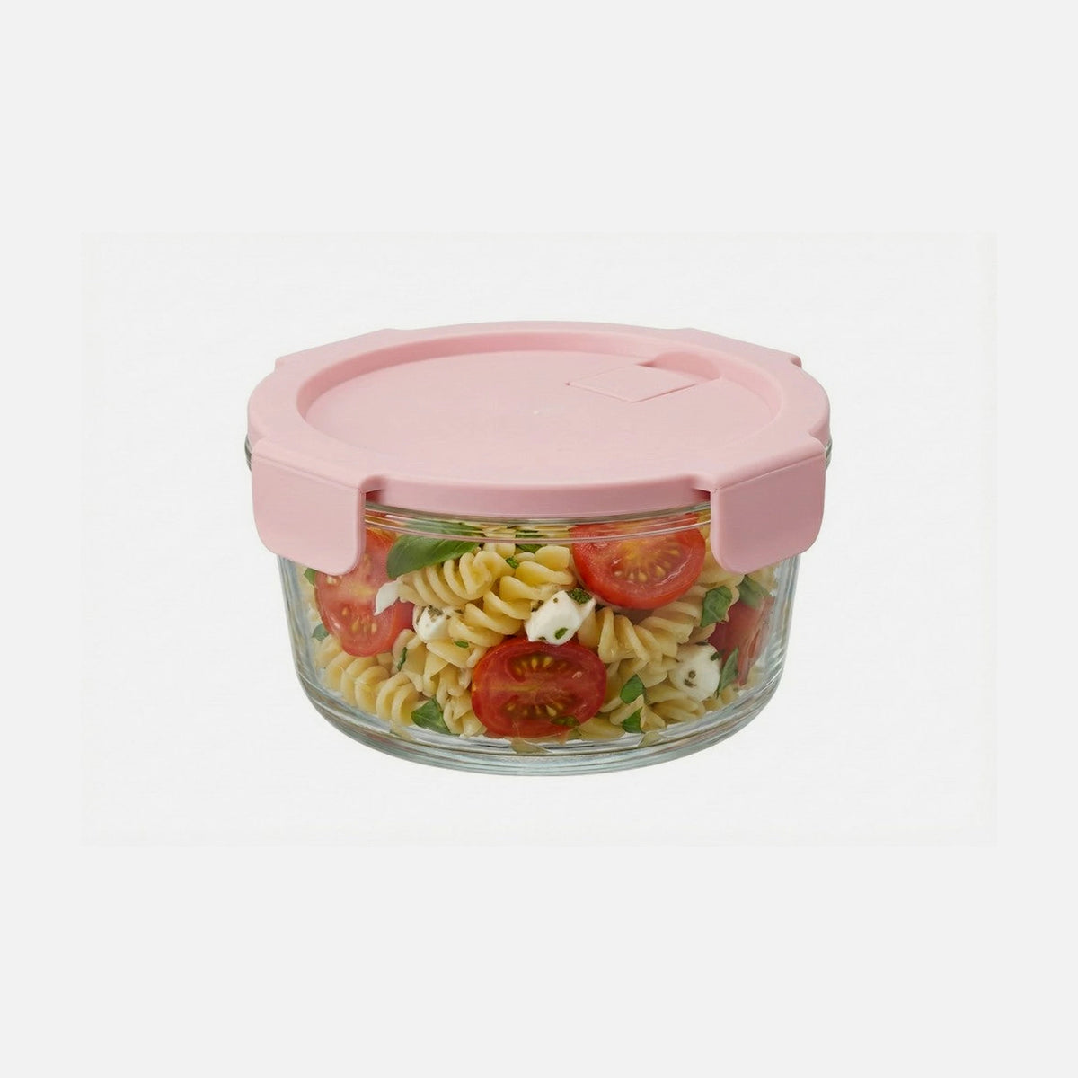 AJ Glass Food Container Round 420ml – Airtight, Pink Lid