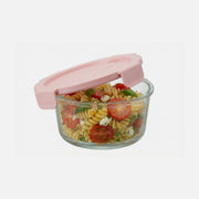 AJ Glass Food Container Round 950ml 17x7cm – Airtight, Pink Lid