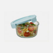 AJ Glass Food Container Round 950ml 17x7cm – Airtight, Light Blue Lid