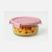 AJ Glass Food Container Round 660ml 15x6cm – Airtight, Pink Lid