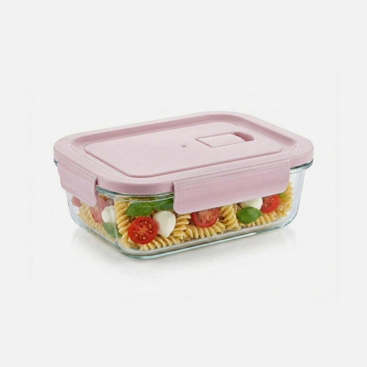 AJ Glass Food Container 680ml 17x12.5x5.5cm – Airtight, Pink Lid