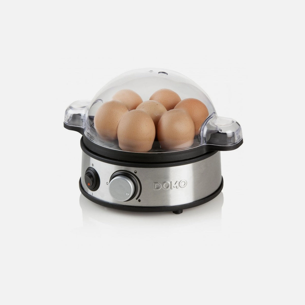 DOMO Egg Boiler 7-Egg 400W – 3 Hardness Levels, Audio Alert, Inox
