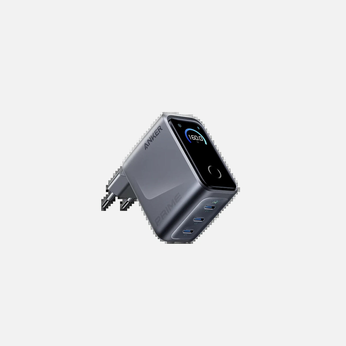 Anker 160W GaN 3-Port USB-C Wall Charger – Smart Display, AnkerSense View, Dark Grey