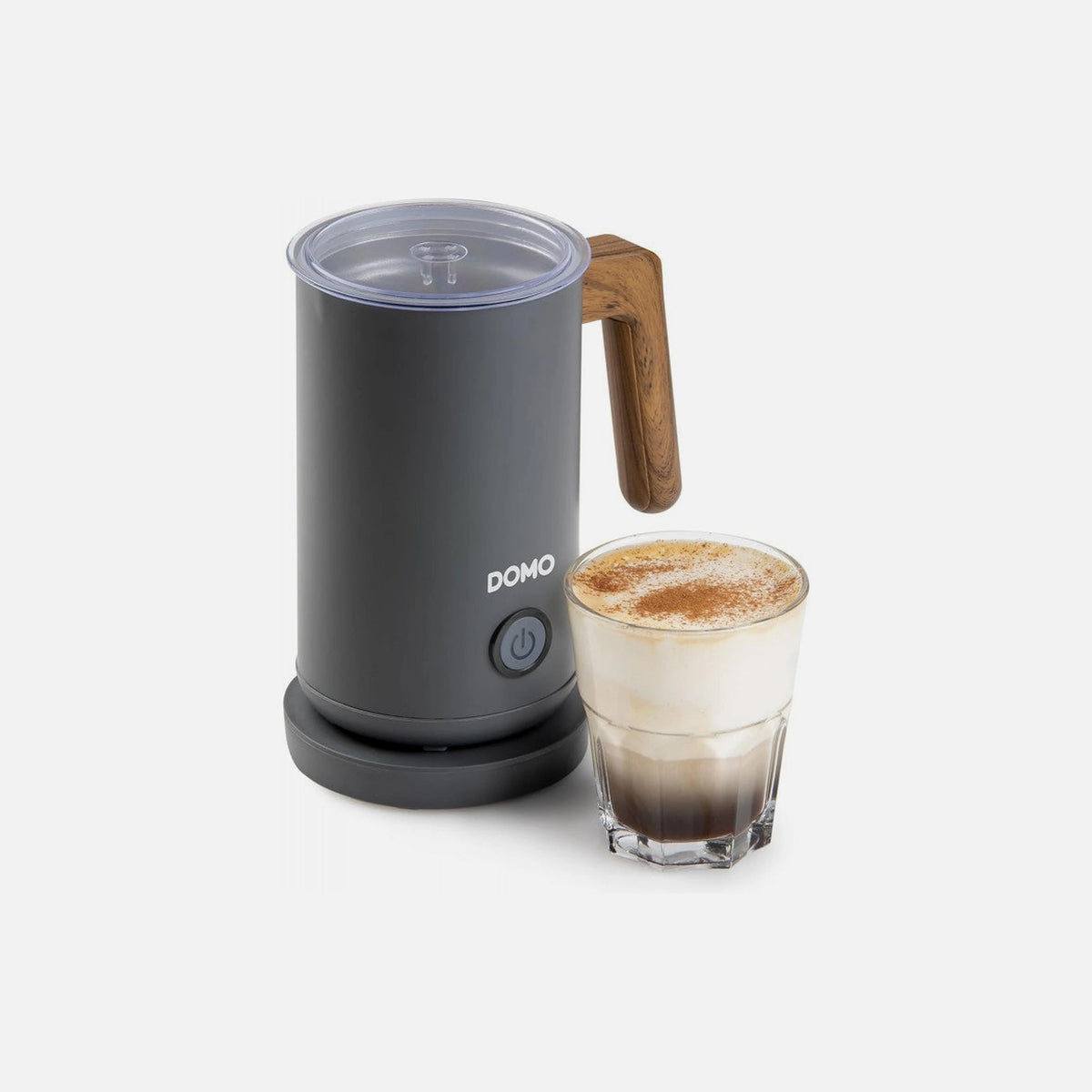 DOMO Wood You Milk Frother – Hot or Cold Foam, 150ml / 300ml, Matt Grey
