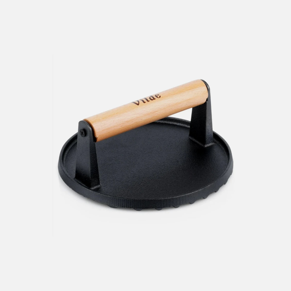 Vilde Cast Line Burger Press Cast Iron 17.5cm – Wooden Handle, Black
