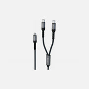 Swissten 2-in-1 USB-C Cable 1.2m – Dual USB-C, 100W Total, Black