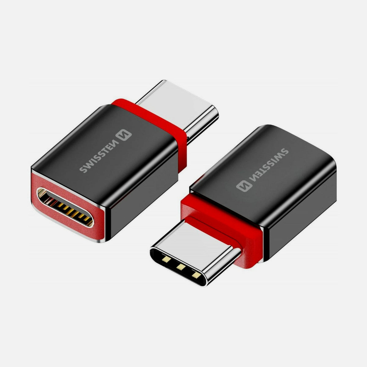 Swissten DataGUARD USB-C Female to USB-C 240W Charging Adapter with Data Blocking – Red / Black