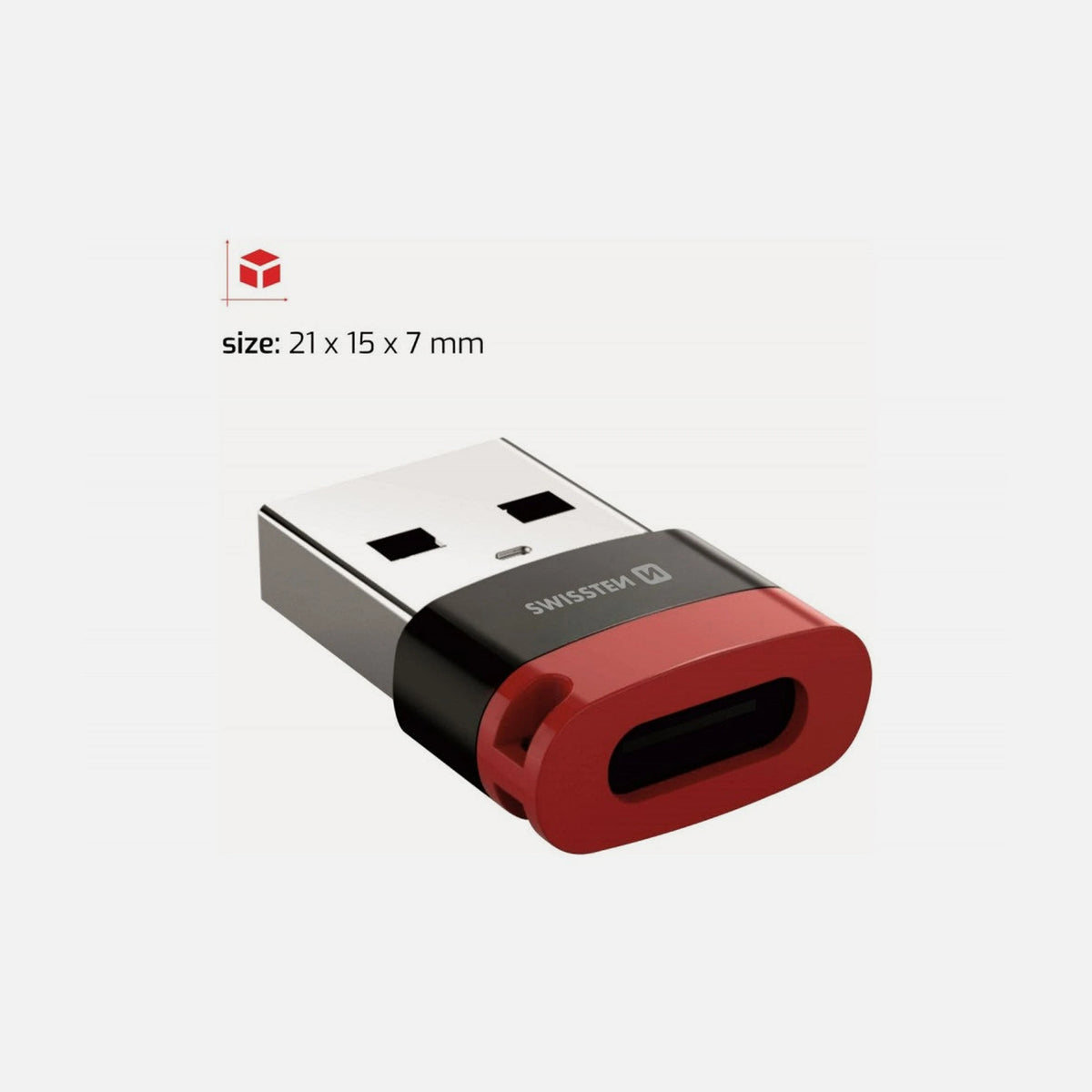 Swissten DataGUARD USB-C Female to USB-A Adapter with Data Blocking – Red / Black