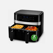 Emerio Double Air Fryer XXL 2400W 2×4.5L with 12 Preset Menus and Smart Finish – Black
