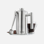 VonShef Stainless Steel Cafetière 600ml French Press with 2-in-1 Spoon Clip
